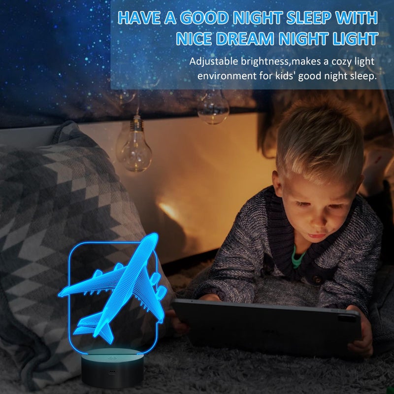 FULLOSUN Aircraft Airplane 3D Night Light Kids Bedside Lamp 16 Colors Changing with Remote Control Xmas Halloween Birthday Gift for Child Baby Boy - Image 3